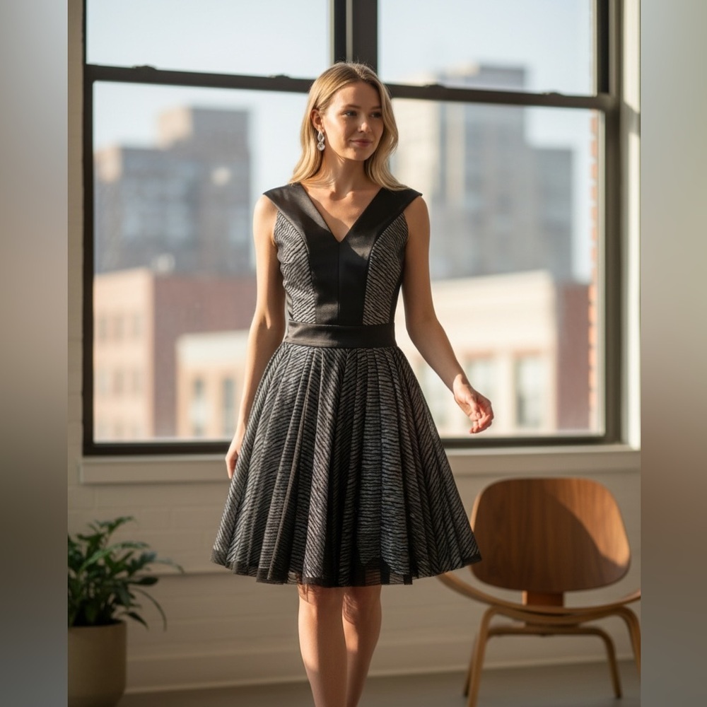 Robert Rodriguez Black Fit & Flare Cocktail Dress Mesh Overlay Size 2 Homecoming